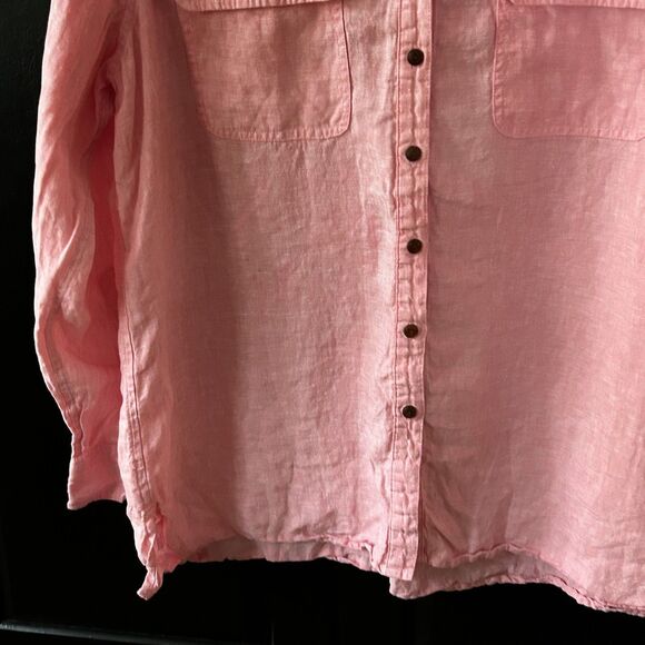 Lands' End Top Size Large 100% Linen Button Up Long Sleeve Pink Shirt Women's - Picture 3 of 7